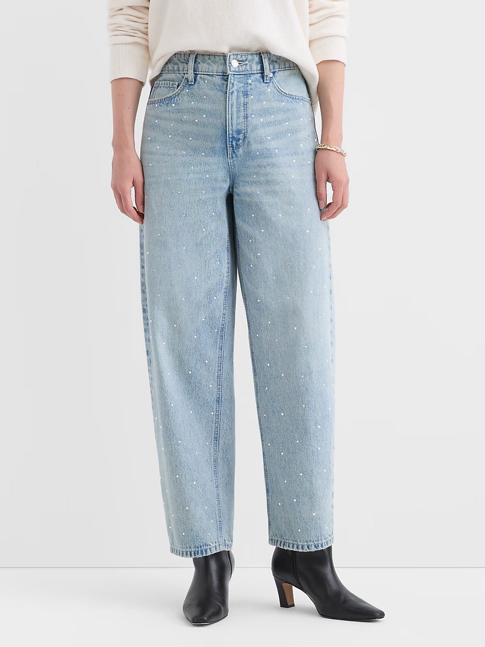 EUC LOFT Sparkle Embellished High Rise Barrel Jeans - Size 8